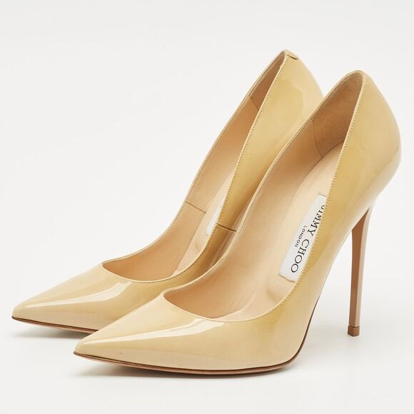 Jimmy Choo Beige Patent Leather Abel Pumps Size 37.5 - Picture 2 of 7